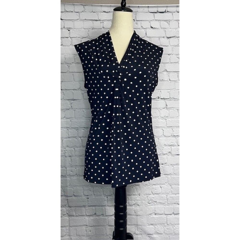 Premise Stretch Top Blouse Juniors Size Large Black Polka Dot Sleeveless Women's